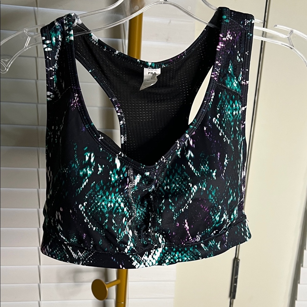 Fila Black and Green Patterned Sports Bra